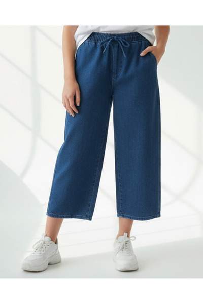 REDTAG Senior Girls Blue Wide Leg Lyocell Jeans