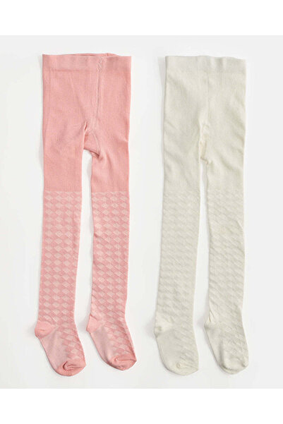 REDTAG Infant Girls White&Pink Full Length Jacquard Knitted Tights Set Of 2
