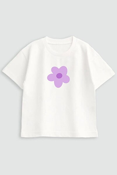 MARKOLL Κοριτσίστικο λευκό μπλουζάκι με στάμπα λουλουδιών λιλά, βαμβακερό καλ...