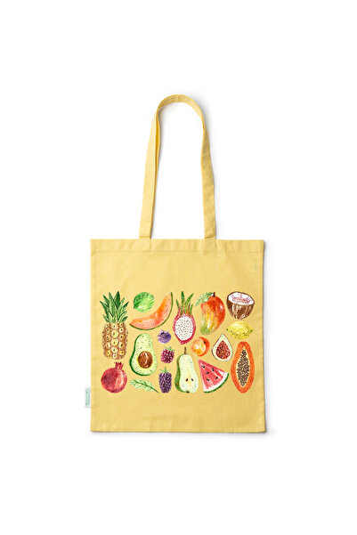 Intelli ® Eco-friendly Cotton shopping bag with long handles, Fruits, 38×42cm