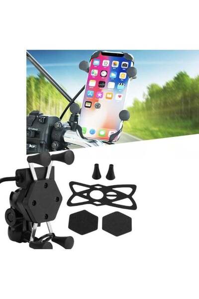 FUKUKAWA Motorcycle Phone Holder with USB Charger, 360° Rotating Handlebar Mo...