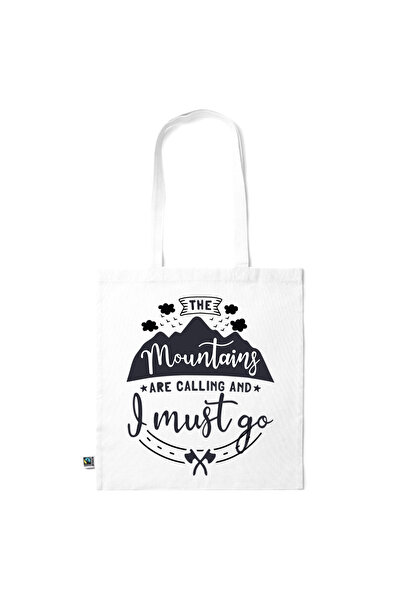 Intelli ®   Οικολογική βαμβακερή τσάντα αγορών με μακριές λαβές, Τα βουνά καλ...