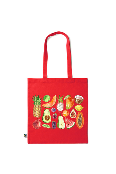 Intelli ® Eco-friendly Cotton shopping bag with long handles, Fruits, 38×42cm