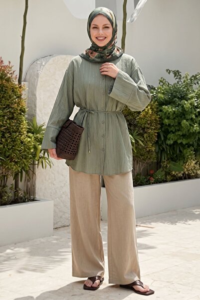 InStyle Πουκάμισο χακί με φαρδιά μανίκια και γκλίτερ