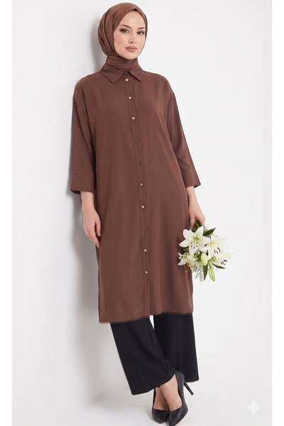 YAZGI MODA Kadın Salaş Kesim Düğmeli Uzun Jean Tunik Elbise