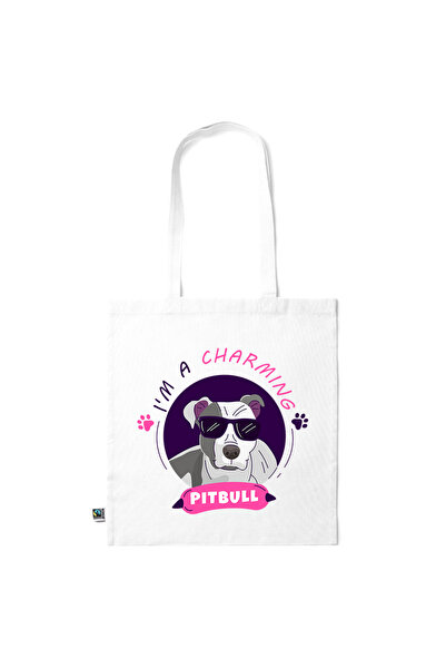 Intelli ® Eco-friendly Cotton shopping bag with long handles, Pitbull, 38×42cm