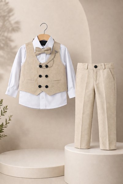 tinytrends Costum pentru băieți cu vestă și papion