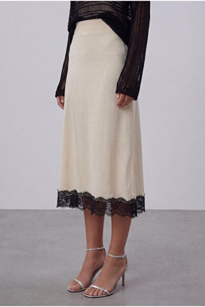 Auroveen Δαντελένια Λεπτομερής Ασύμμετρη Φούστα Μίντι Μήκους με Κοψίματα AV1558