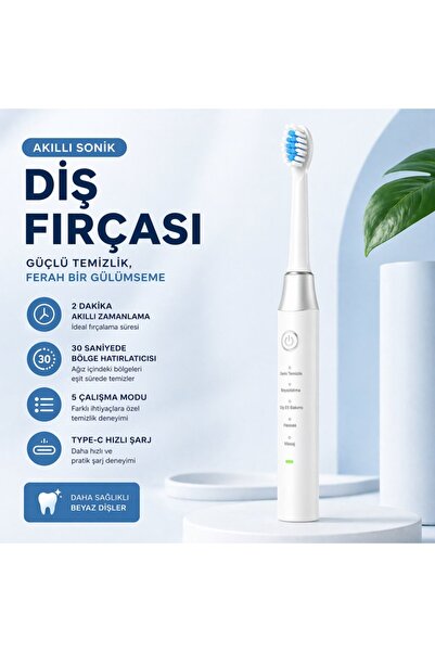 SMAYLİNG Akıllı Sonik Diş Fırçası 15000 Titreşim/Dk | 5 Mod | Type-C Şarj | I...