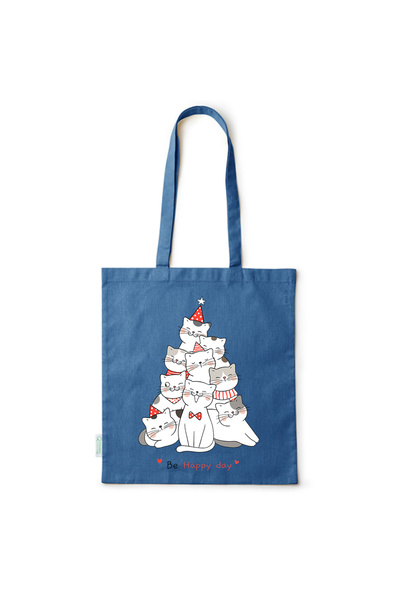 Intelli ® Eco-friendly Cotton shopping bag with long handles, Merry Catmas, 3...