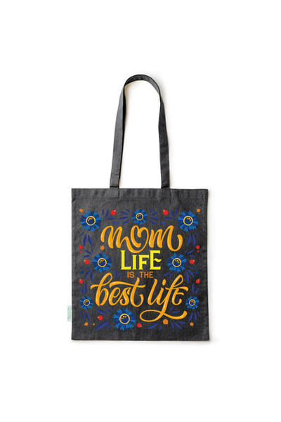 Intelli ®   Οικολογική βαμβακερή τσάντα αγορών με μακριά χερούλια, Mom Life -...