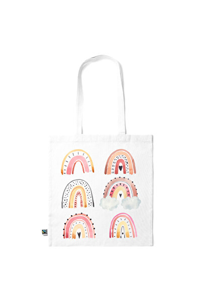 Intelli ® Eco-friendly Cotton shopping bag with long handles, Rainbow Hand Dr...