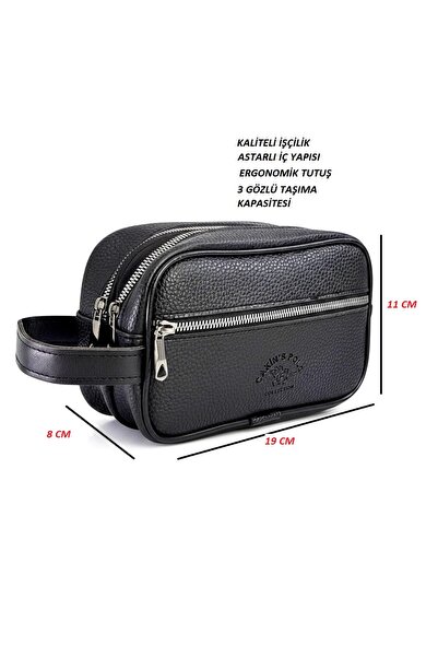 Çanta Sepetim Ανδρική μαύρη δερμάτινη τσάντα χειρός 3 θέσεων από vegan δέρμα