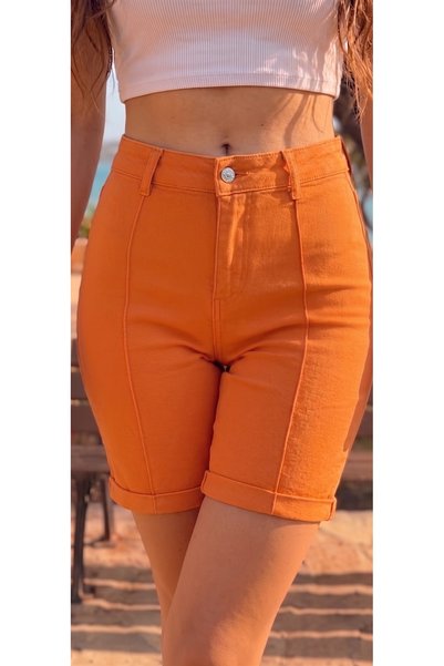 REDZARRAM Mini Shorts with Vertical Nevrür Stitching Detail, Slim High Waist, Lycra Stretchable