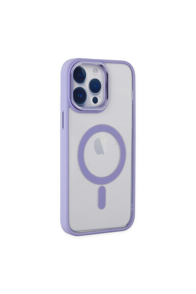 iPhone 15 Pro Uyumlu Kamera Korumalı MagSafe Şeffaf Kılıf Lila