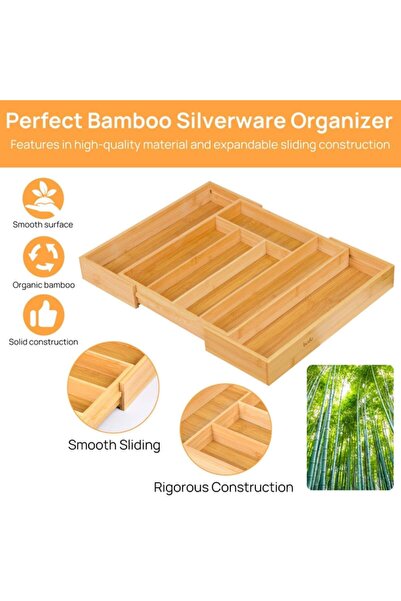 Generic Bamboo Drawer Organizer with 5 Compartments – Expandable 7 Section Cutlery Tray, Kitchen