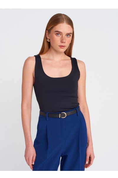 BERİ BUTİK Women's Thick Strap Basic Top-Black