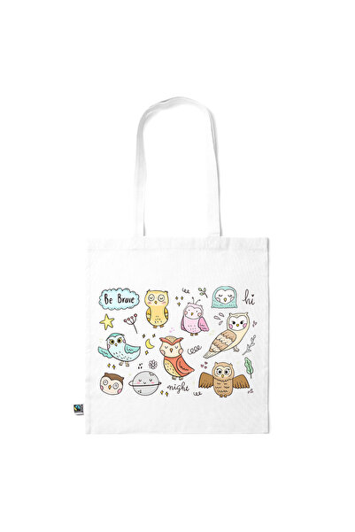 Intelli ® Eco-friendly Cotton shopping bag with long handles, Owls, 38×42cm