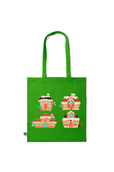 Intelli ®   Οικολογική βαμβακερή τσάντα αγορών με μακριά χερούλια, Σπιτάκι απ...