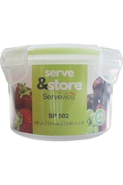 Servewell Plastic Round Food Container With Lid 400 ml-Green&White
