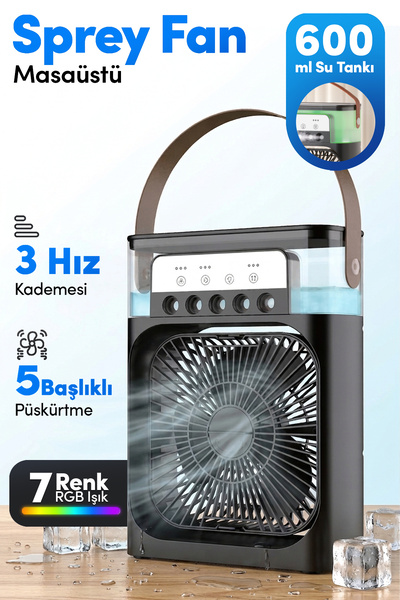 Blic BWFN10 5 Başlıklı Buharlı Klima Fanı 600ML Su Hazneli Siyah | USB-C Şarj...