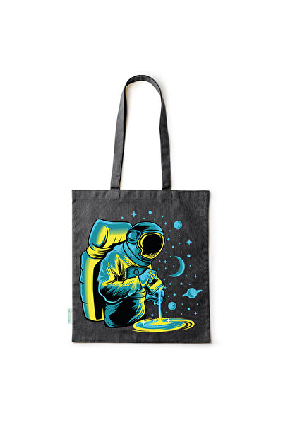 Intelli ®   Οικολογική βαμβακερή τσάντα αγορών με μακριά χερούλια, Αστροναύτη...