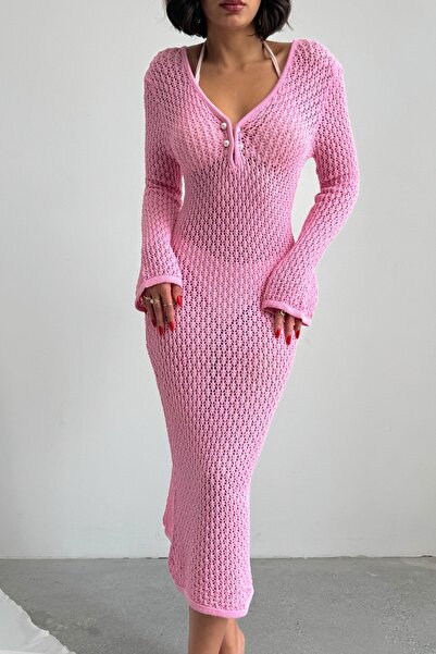 KENZA'A TRİKO Γυναικείο μακρύ φόρεμα με ανοιχτό στήθος