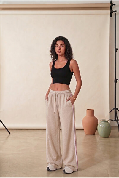 DAXİS Sportwear Company Women's Relaxed Fit White Striped Loose Baggy Sweatpants