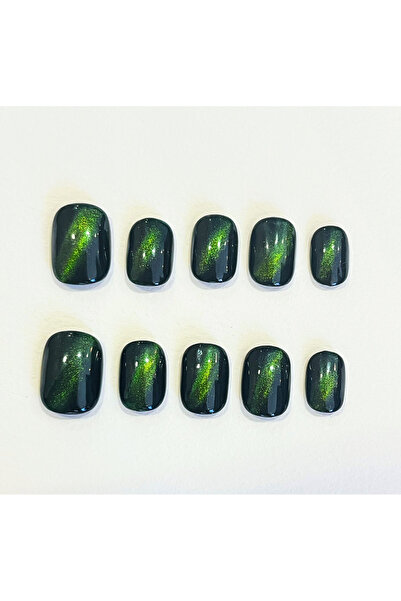 Nailvana Μικρά Χειροποίητα Σμαραγδί Νύχια Μάτι της Γάτας με Εφέ Πρεσάρισμα