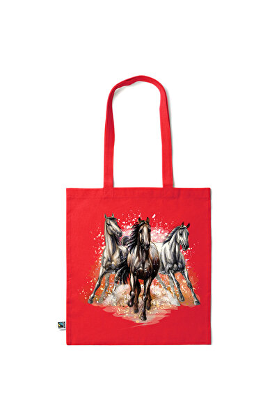 Intelli ® Eco-friendly Cotton shopping bag with long handles, Horses, 38×42cm