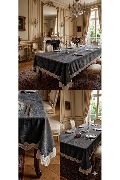 DECORA CASA HOME COLLECTİON Τραπεζομάντηλο με Γαλλική Δαντέλα - Πολυτελές Γυα...