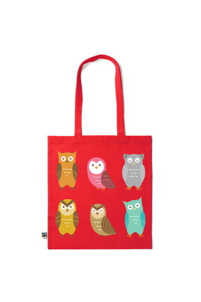 Intelli ® Eco-friendly Cotton shopping bag with long handles, Owls, 38×42cm