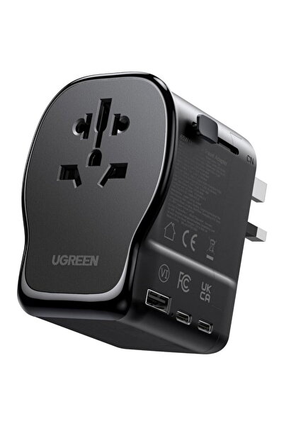 Ugreen Travel Adapter,GaN 65W, 2x USB-C, 1x USB-A, 3-Pin US/UK/EU/AUS/CN, Negru