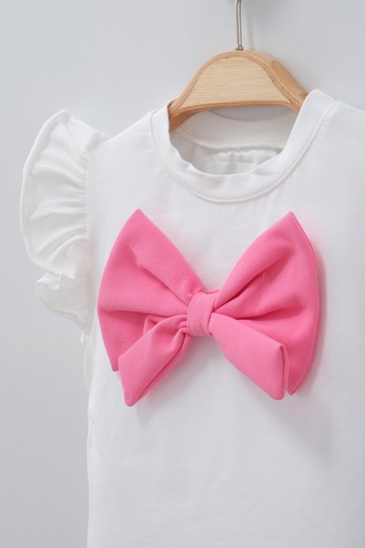 Womi Kids Girl's Bow Detailed Shorts and Skirt Ruffle Sleeve 2-Piece Set