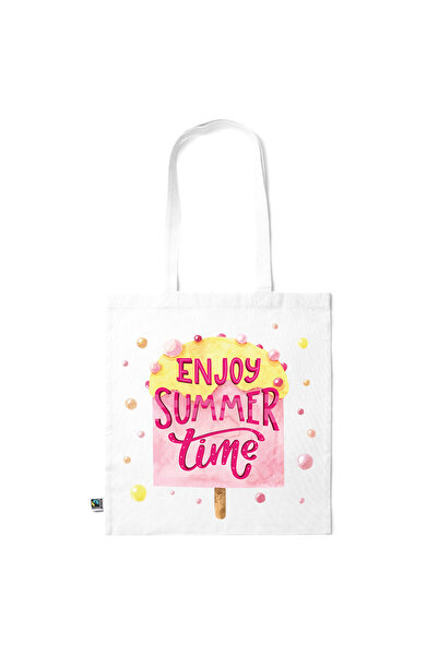 Intelli ® Eco-friendly Cotton shopping bag with long handles, Enjoy Summer, 3...