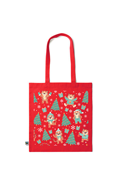 Intelli ®   Οικολογική βαμβακερή τσάντα αγορών με μακριά χερούλια, Τίγρη Χειμ...