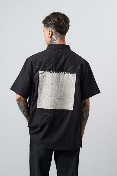 Respire Ανδρικό πουκάμισο Elementals με κέντημα σε μεγάλο μέγεθος, μαύρο