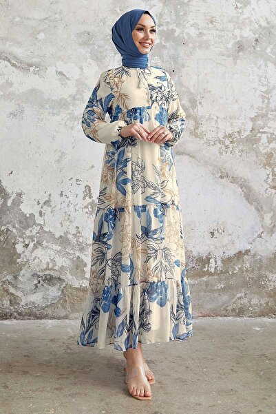 InStyle Φόρεμα σιφόν κρεμ με κουμπιά στο γιακά και κορδόνι από την Jalya