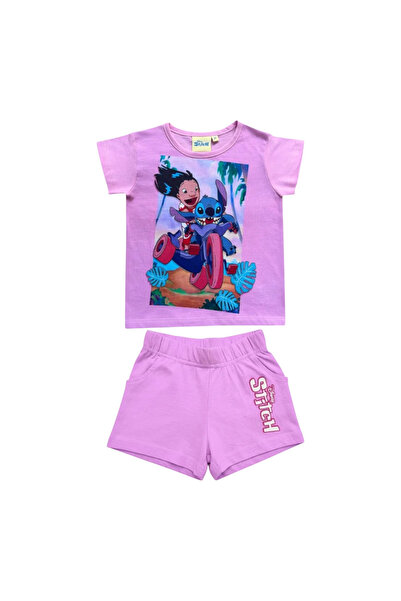 Stitch Детски комплект, 2 части, къс ръкав, 100% памук, розов