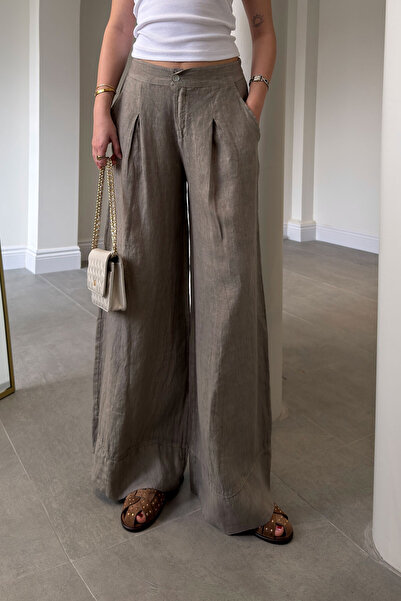 MAGARDE Ειδική Σειρά Λινό Παντελόνι με Ελαστική Μέση και Φαρδιά Μπατζάκια - ΓΚΡΙ