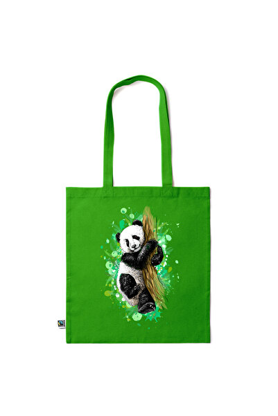 Intelli ® Eco-friendly Cotton shopping bag with long handles, Panda, 38×42cm