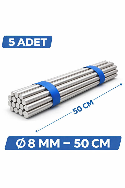 Home 8 mm Çap 50 cm Dolu Demir Mil 5 Adet – Çelik Yuvarlak Çubuk Dayanıklı Me...