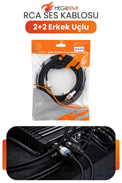 MEGAHAWK RCA Ses Kablosu 2+2 Erkek Uçlu Audio Kablo Amfi Teyp Bağlantı Kablosu