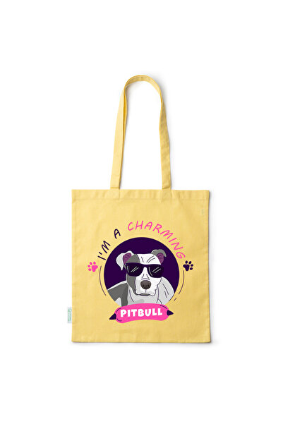 Intelli ® Eco-friendly Cotton shopping bag with long handles, Pitbull, 38×42cm