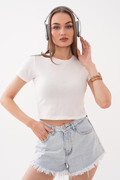 ŞİMAL Γυναικείο κοντό μπλουζάκι με λαιμόκοψη 260220 -