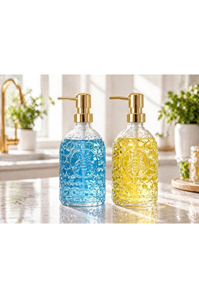 Trend Home Life Γυάλινος διανομέας υγρού σαπουνιού με σχέδιο κηρήθρας και χρυ...