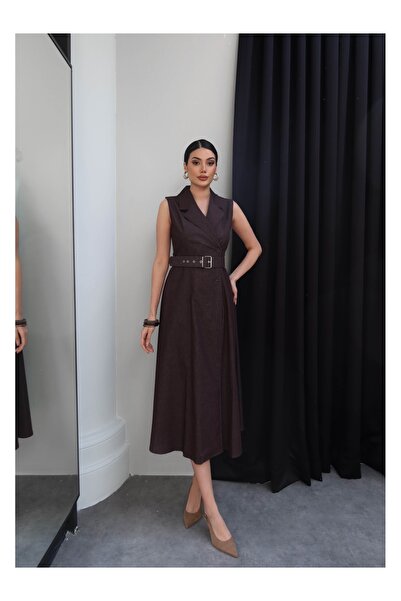 ESRAHELVACI Διπλόστρωτο τζιν φόρεμα με γιακά και ζώνη