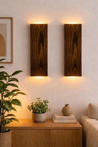 akatshop 2 Li Ledli Pil Dahil 20x10 Cm Ahşap Dekoratif Aydınlatma Balkon Deko...
