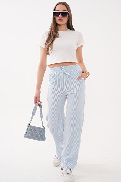 ŞİMAL Women's Striped Patterned Wide Leg Trousers with Pockets 260284 -