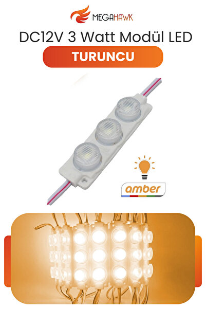 MEGAHAWK DC 12V 3W Turuncu Modül Parmak LED Su Geçirmez Tabela Aydınlatma Dek...